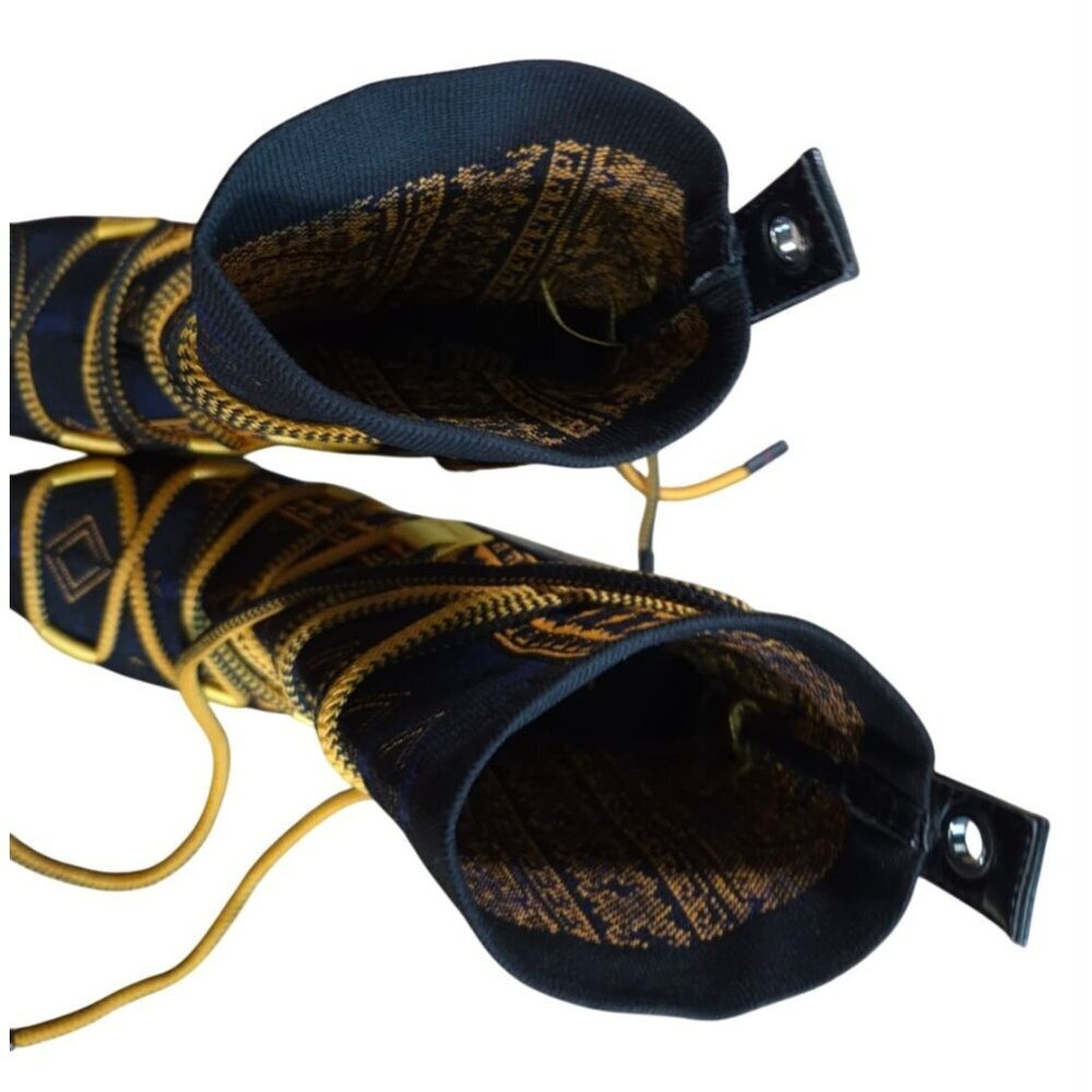 Azalea Wang Tribal Print Lace-Up Stiletto Ankle Boots Black Yellow Size 9. - Picture 6 of 9